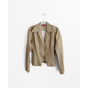 Shamask Tan Coated Linen Spread Collar Blazer size Small